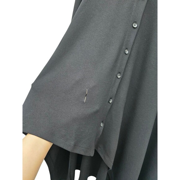 Alembika 2 Tunic Top Hi-Lo Lagenlook Asymmetrical Button Black Mandarin Collar - Picture 5 of 16
